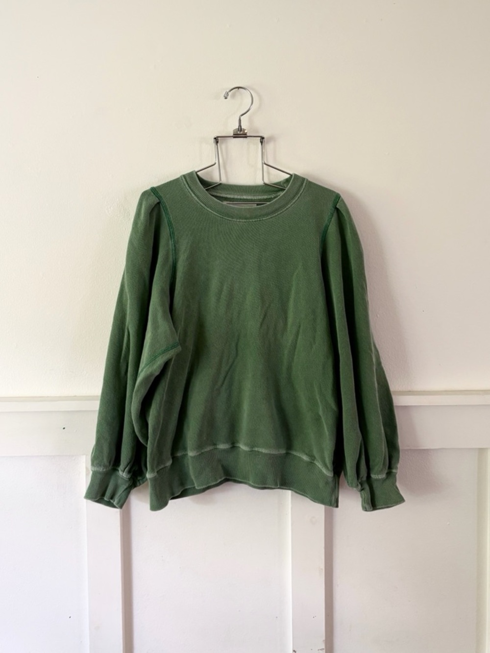 THE GREAT Puff Sleeve College Green Sweater